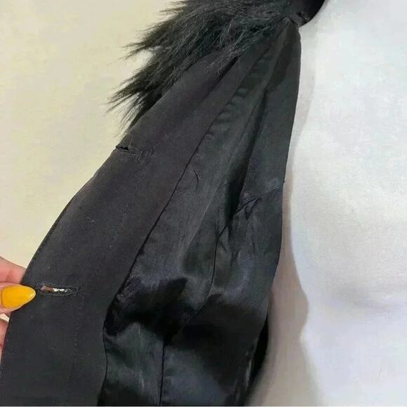 Vintage GUESS Faux Fur Mid Length Trench Coat RARE Jacket in Black Sz. Small - Picture 7 of 16